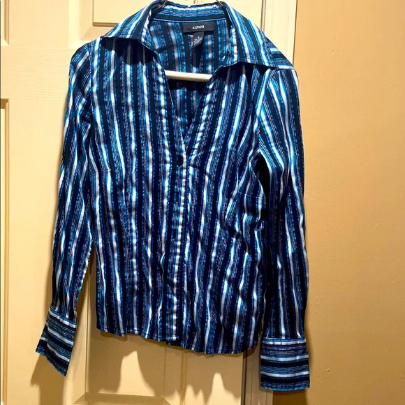 Alfani Women’s Blue Striped Shirt - Picture 1 of 5